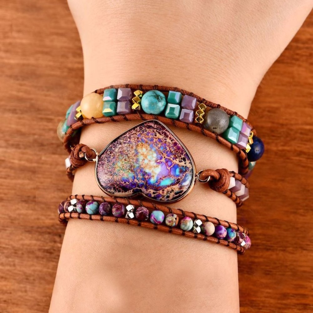 Ocean Regalite Boho Heart Handmade Healing Anxiety Relief Women Bracelet Gifts